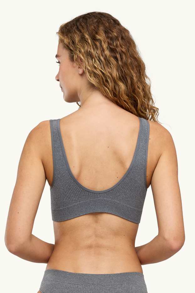 Donna - Brassière - imbottita - senza cuciture - a coste - grigio melange