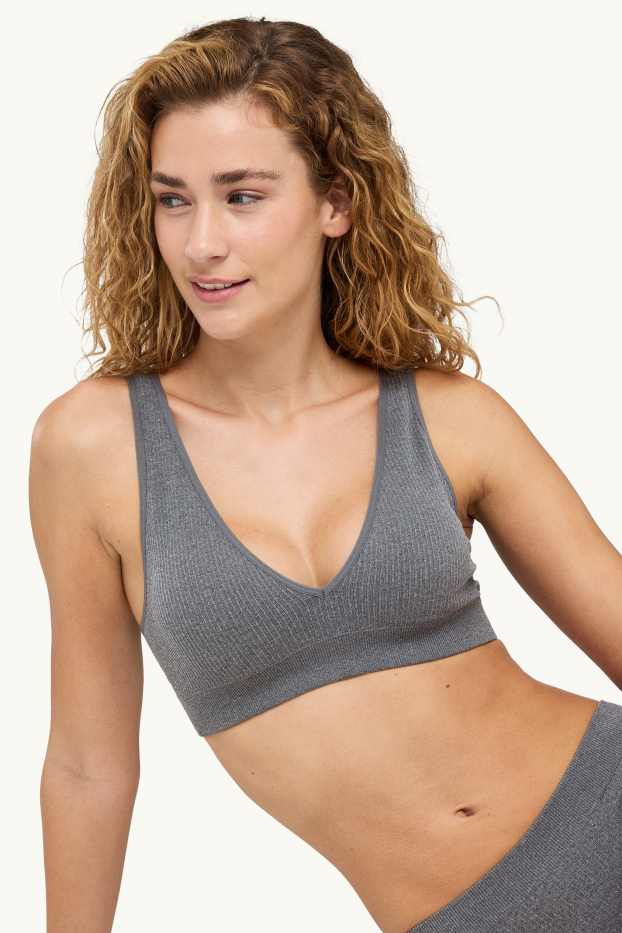 Donna - Brassière - imbottita - senza cuciture - a coste - grigio melange