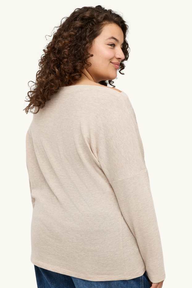 Donna - Maglia a maniche lunghe - slim fit - beige