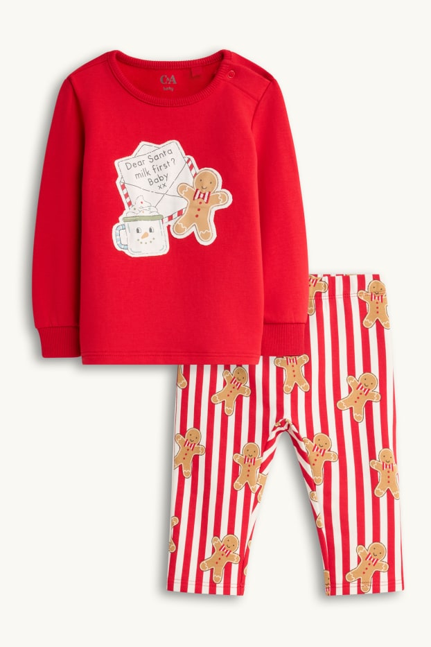 Unisex - Mini Me - omuleț de turtă dulce - pijama pentru bebeluși, cu motive de Crăciun - 2 piese - roșu / alb