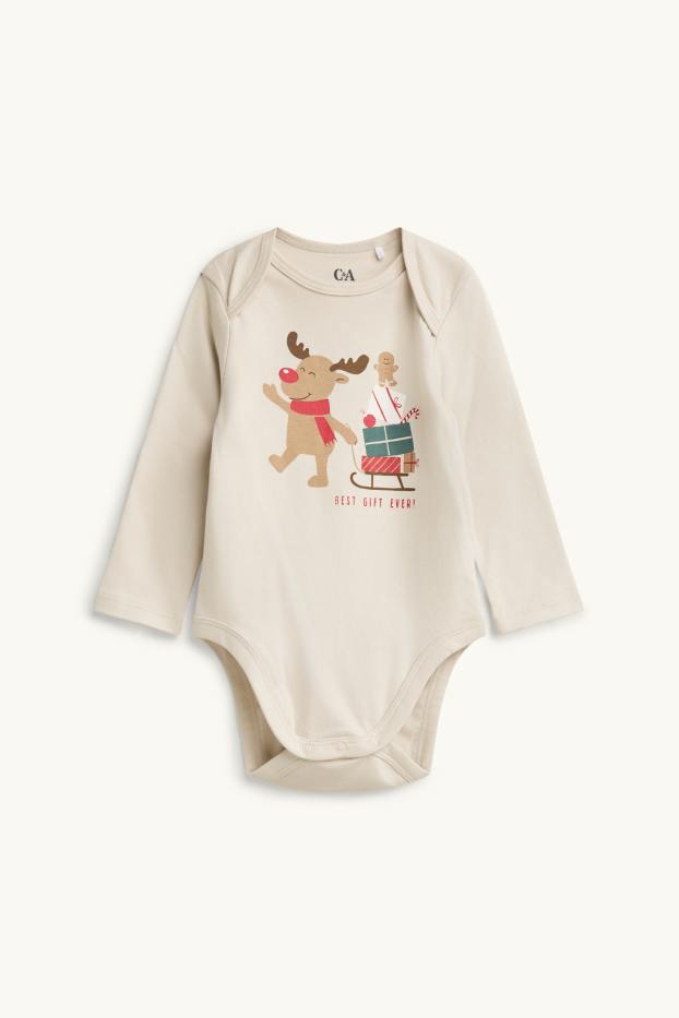Unisex - Reindeer and sledge - Christmas baby bodysuit - beige