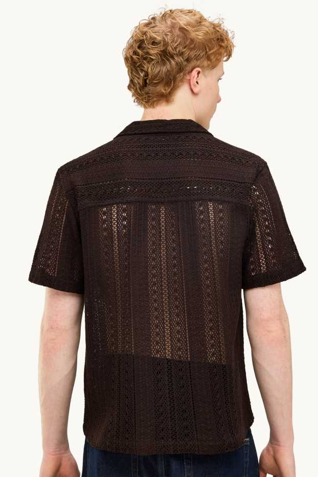 Hommes - Chemise en maille - relaxed fit - col à revers - à rayures - marron foncé