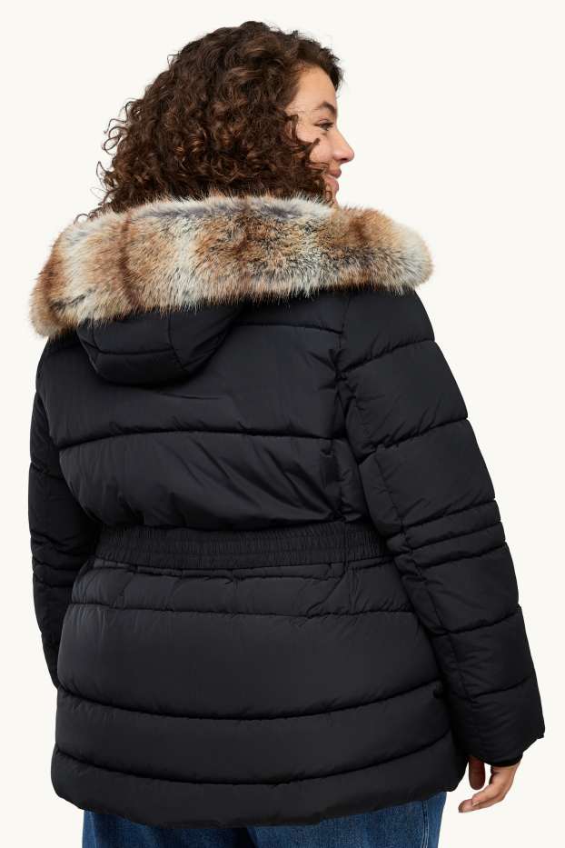 Femmes - Doudoune avec ceinture et capuche - finition déperlante - noir