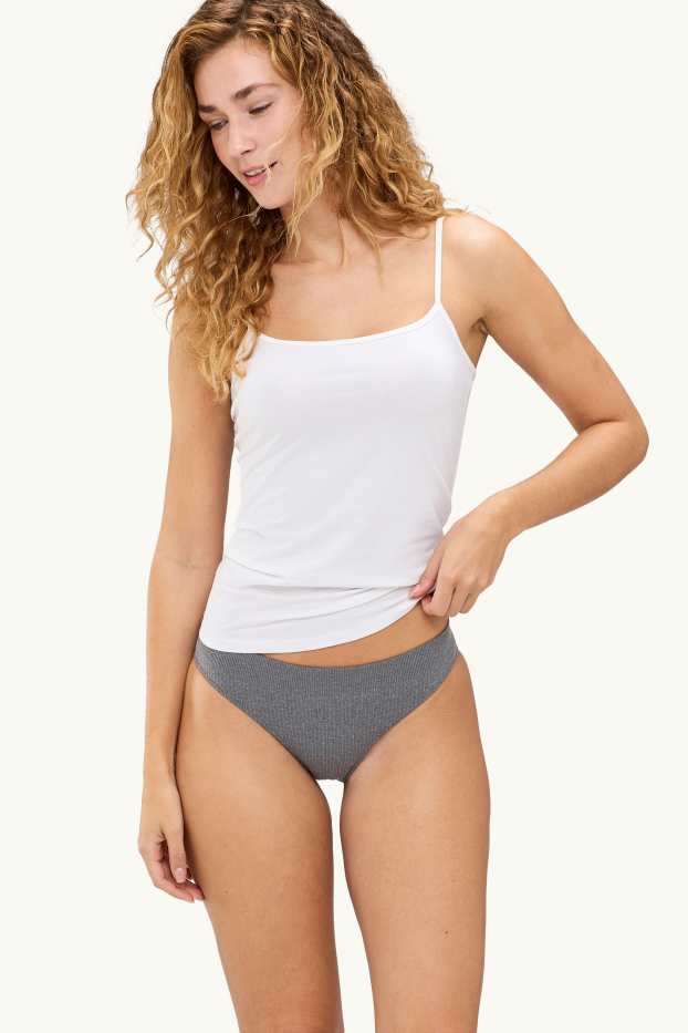 Dames - Set van 2 - slip - naadloos - ribstof - grijs-mix