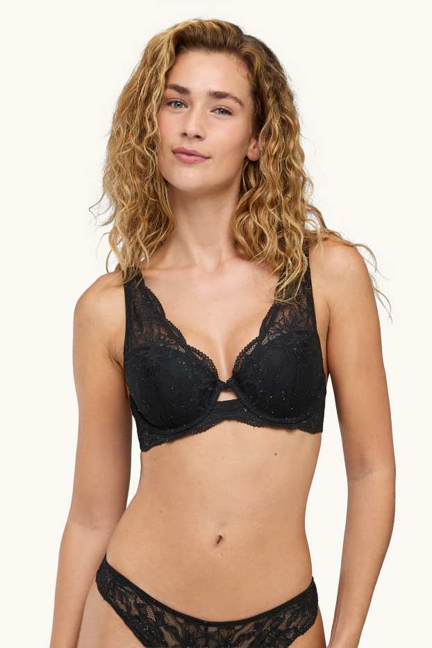Femmes - Soutien-gorge avec armatures - PLUNGE - ampliforme - effet brillant - noir