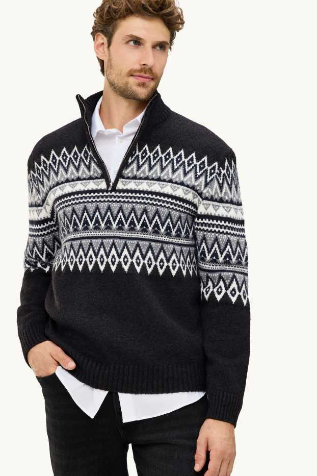 Hommes - Pull - à motif - gris foncé / blanc