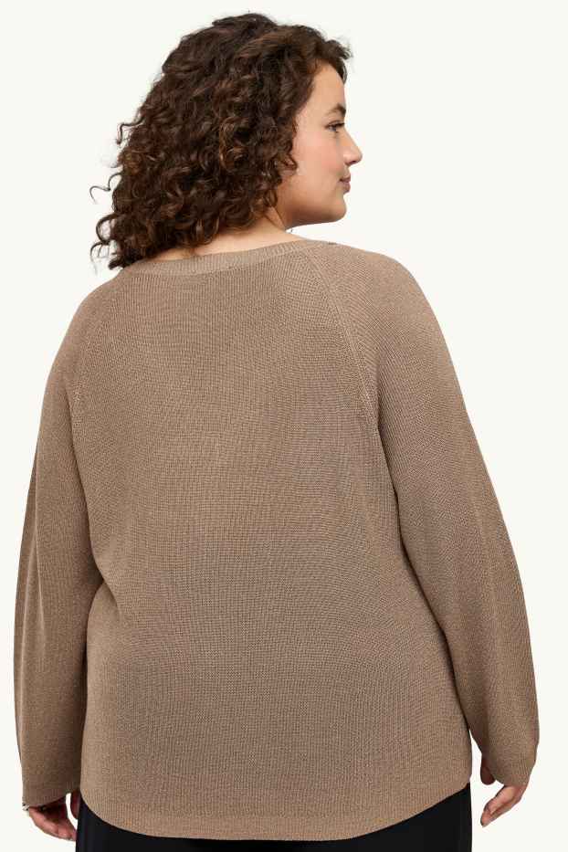 Damen - Pullover mit V-Ausschnitt - Glanz-Effekt - hellbraun