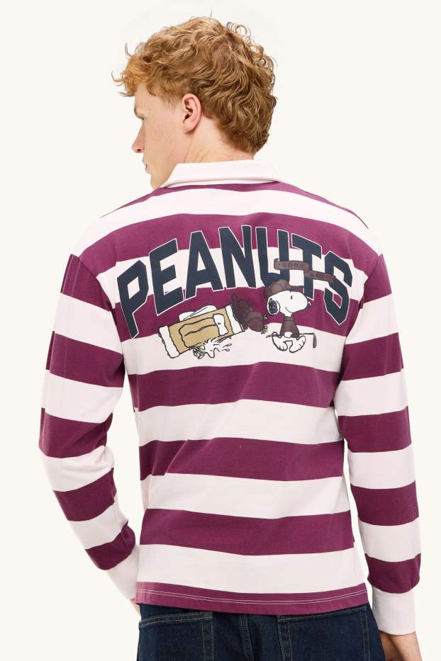 Pánské - Polokošile s dlouhým rukávem - oversized fit - pruhovaná - Peanuts - fialová