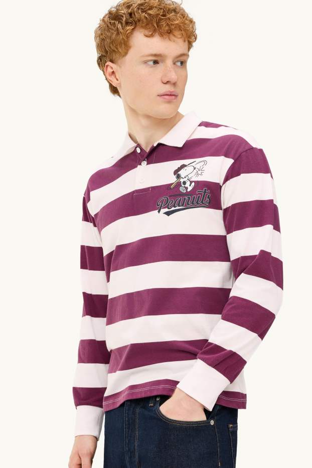 Pánské - Polokošile s dlouhým rukávem - oversized fit - pruhovaná - Peanuts - fialová