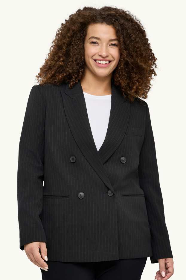 Damen - Longblazer - Regular Fit - Nadelstreifen - schwarz