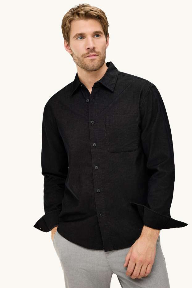 Hommes - Chemise en velours côtelé - relaxed fit - col kent - noir