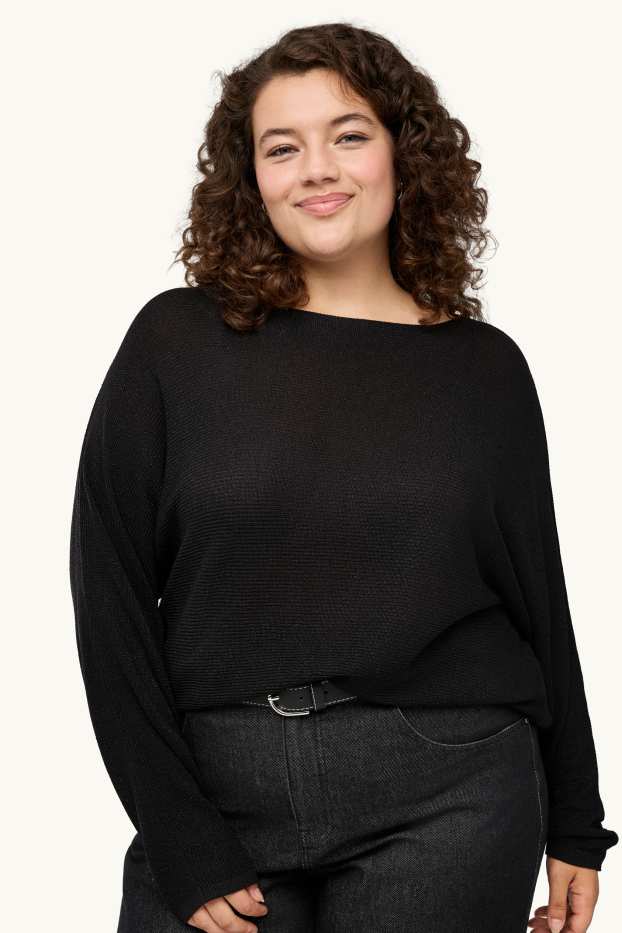 Women - Jumper - ribbed - black