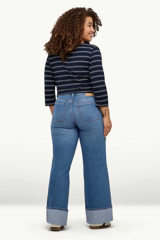 Damen - Wide Leg Jeans - Mid Waist - jeansblau
