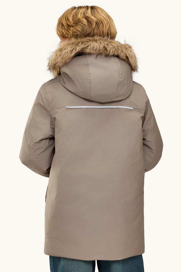 Kinderen: jongens - Parka met rand van imitatiebont - gevoerd - waterdicht - taupe