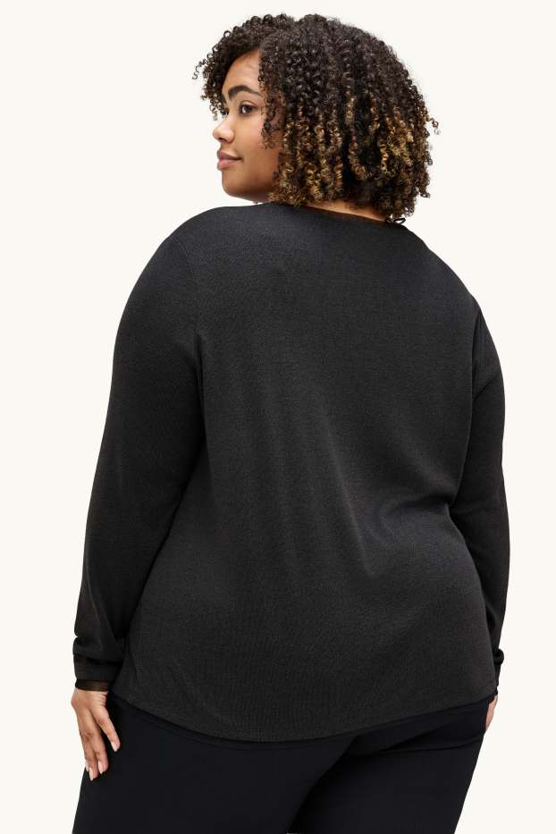 Femmes - Haut à manches longues avec encolure en V - curvy fit - gris anthracite