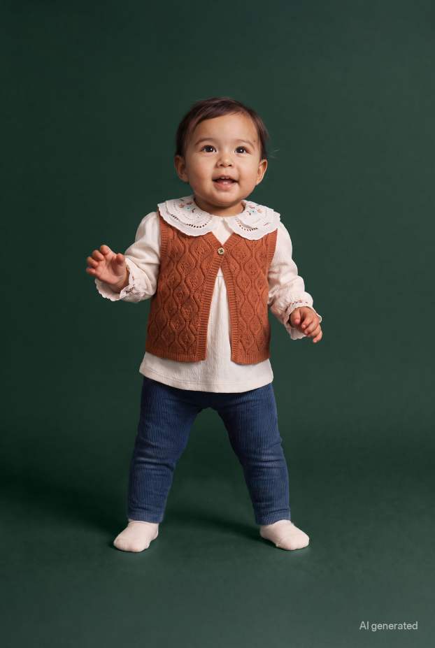 Miminka - dívky - Outfit pro miminka - 3dílný - hnědá / krémově bílá
