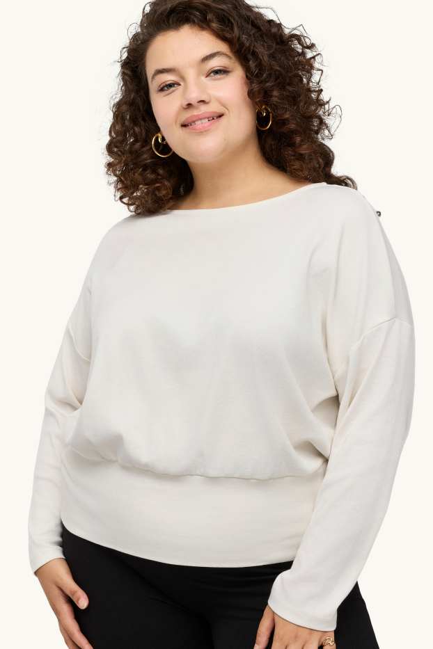 Damen - Langarmshirt - Slim Fit - cremeweiß