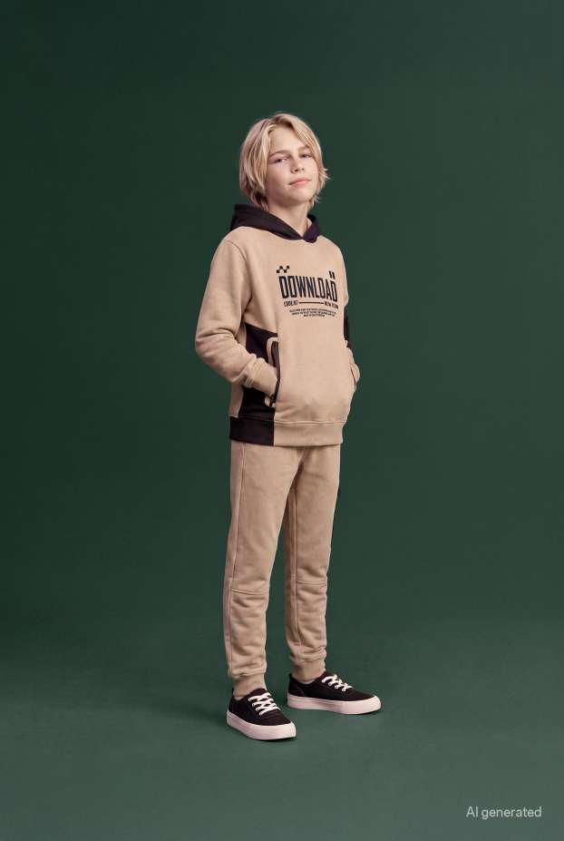 Bambini - Set - felpa con cappuccio e pantaloni sportivi cargo - 2 pezzi - beige