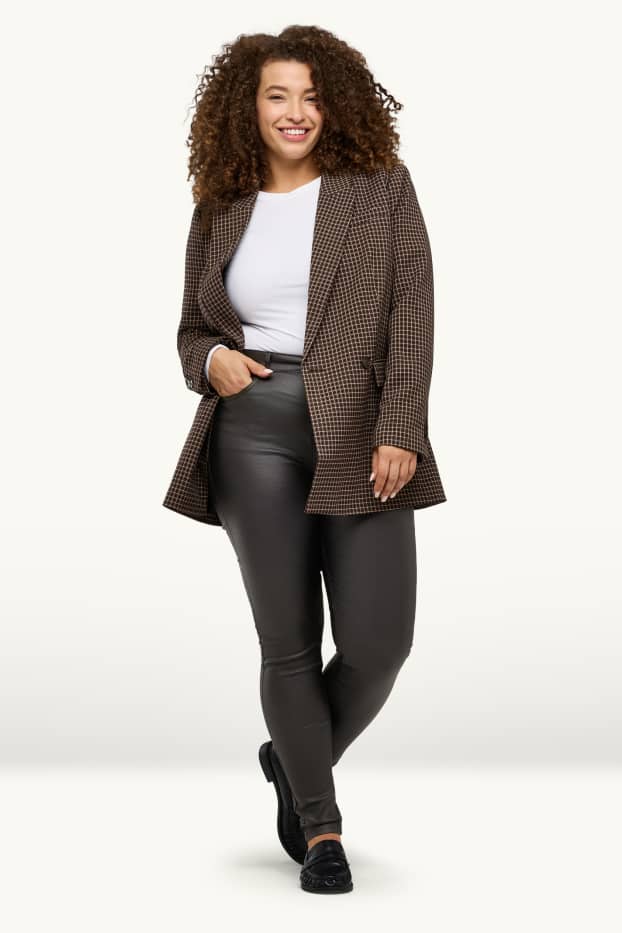 Dámské - Plátěné kalhoty - mid waist - skinny fit - imitace kůže - černá
