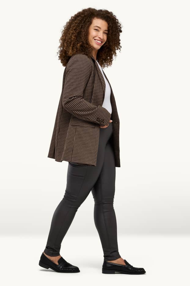 Dámské - Plátěné kalhoty - mid waist - skinny fit - imitace kůže - černá