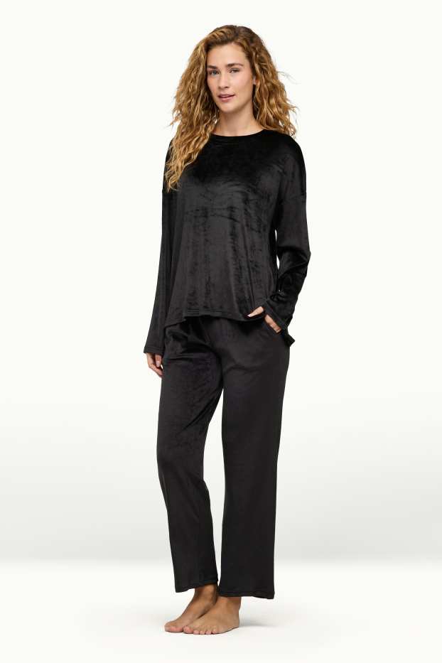 Damen - Winterpyjama - schwarz