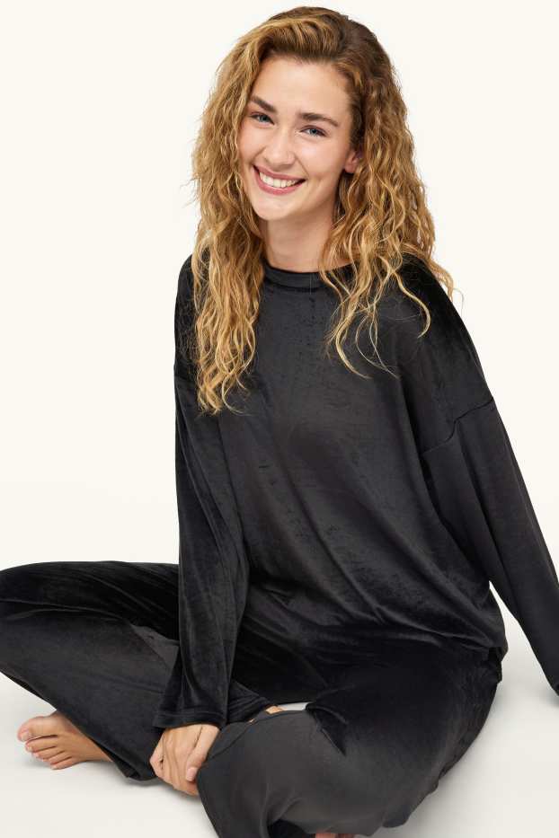 Damen - Winterpyjama - schwarz