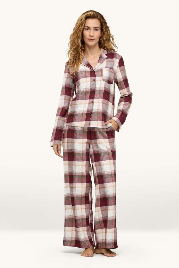 Dona - Pijama de franel·la - de quadres - beix/bordeus