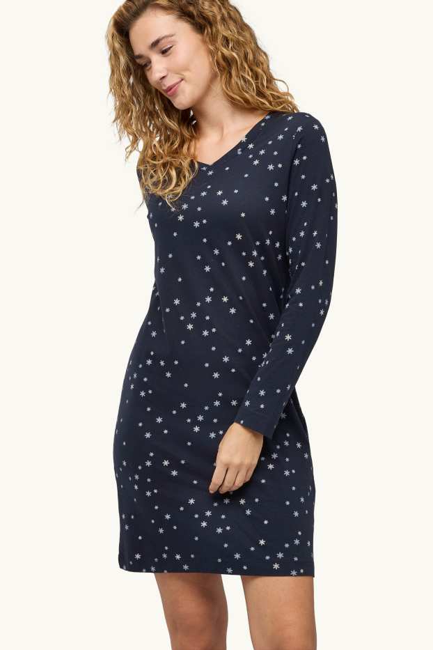 Donna - Camicia da notte - fantasia - blu scuro / bianco