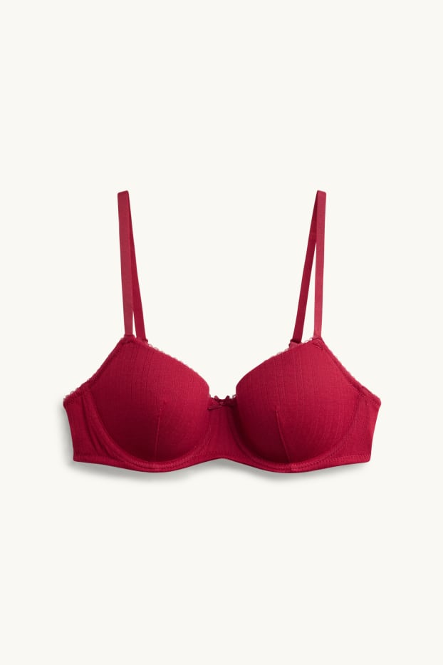 Femmes - Soutien-gorge en pointelle avec armatures - DEMI - ampliforme - rouge