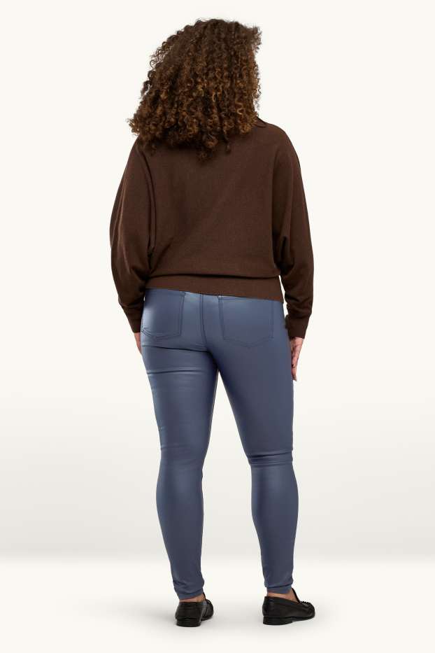 Damen - Stoffhose - Mid Waist - Skinny Fit - Lederimitat - blau