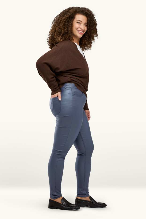 Damen - Stoffhose - Mid Waist - Skinny Fit - Lederimitat - blau