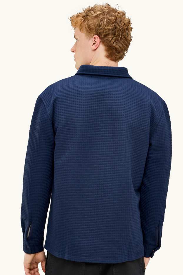 Heren - Overhemdjas - relaxed fit - kent - met structuur - donkerblauw