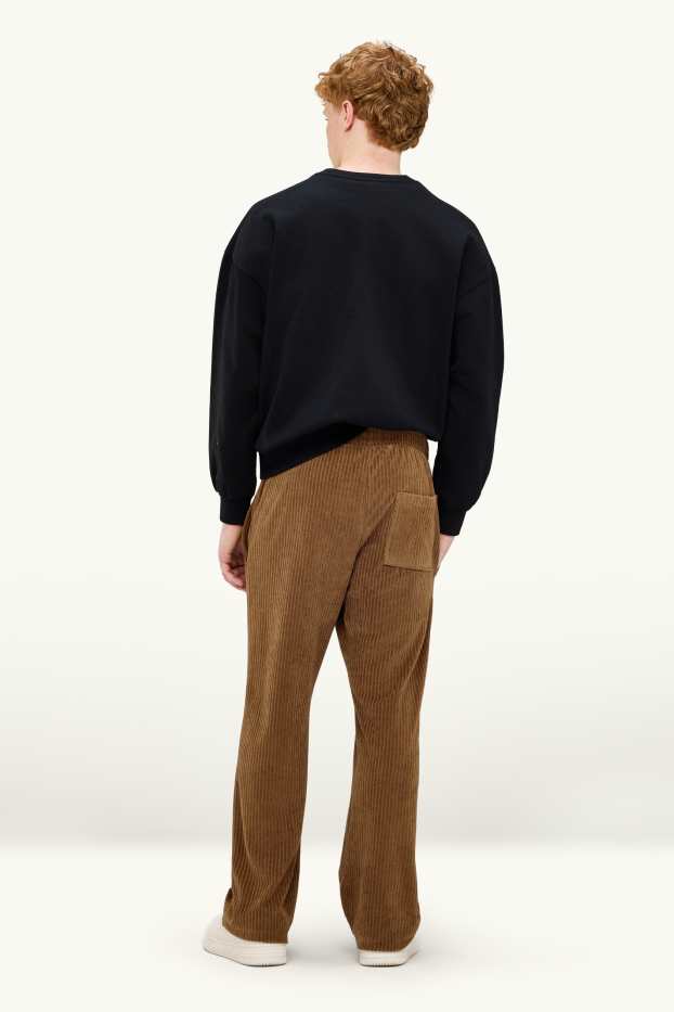 Heren - Joggingbroek - relaxed fit - geribd - bruin