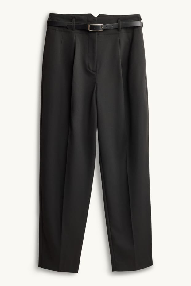 Women - Pantalón de tela con cinturón - high waist - tapered fit - black