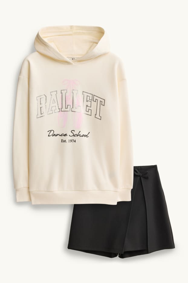 Enfants filles - Ballet - ensemble - sweat à capuche et jupe short - 2 pièces - blanc crème