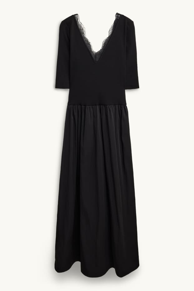 Dona - Vestit fit & flare amb el coll en punta - acanalat - negre