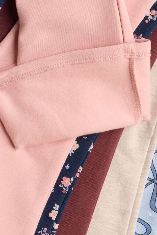 Kinder Mädchen - Multipack 5er - Schleife und Blume - Flared Winterleggings - rosa / blau