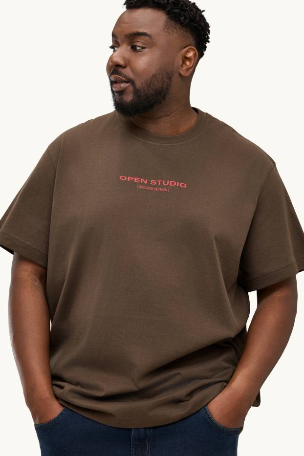 Hommes - T-shirt - relaxed fit - marron