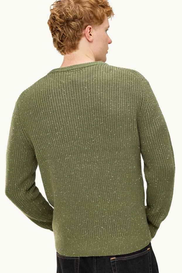 Hommes - Pull - finition côtelée - vert foncé