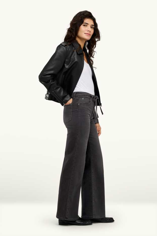 Dona - Texans wide leg - mid waist - jog denim - LYCRA® - texà gris fosc