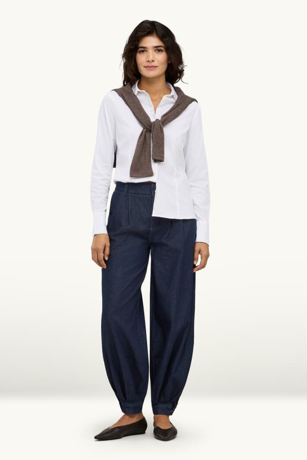Damen - Jeans-Haremshose - Mid Waist - Barrel Leg - dunkeljeansblau