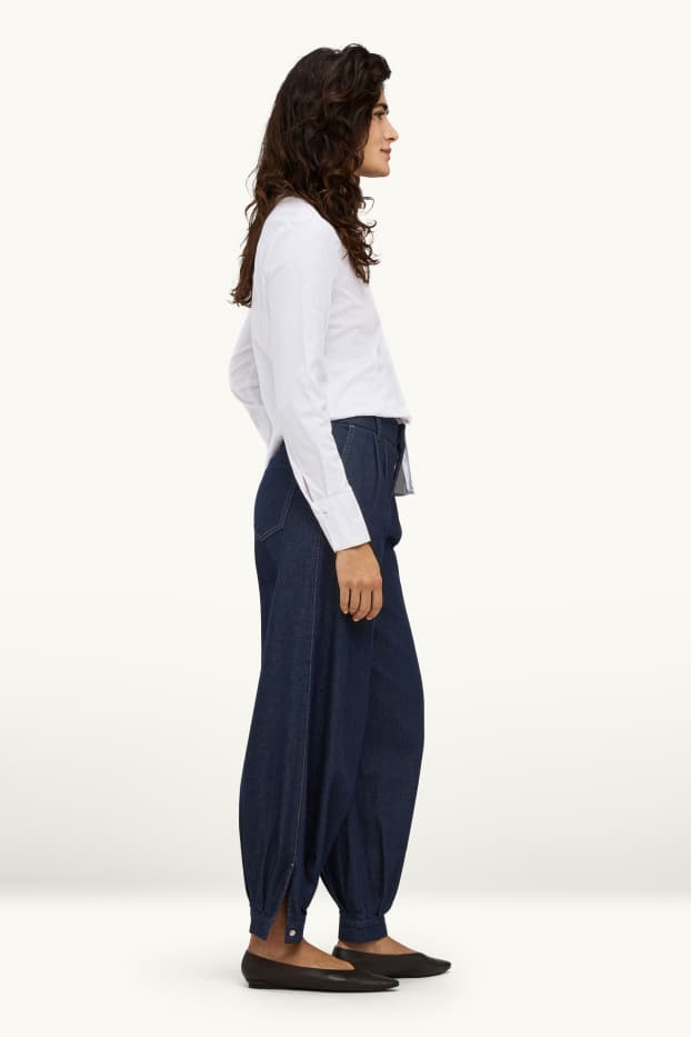 Damen - Jeans-Haremshose - Mid Waist - Barrel Leg - dunkeljeansblau