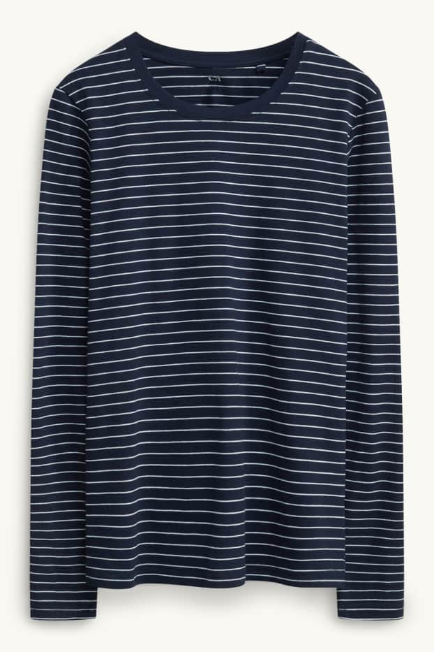 Femei - Tricou cu mânecă lungă - slim fit - cu dungi - albastru / alb