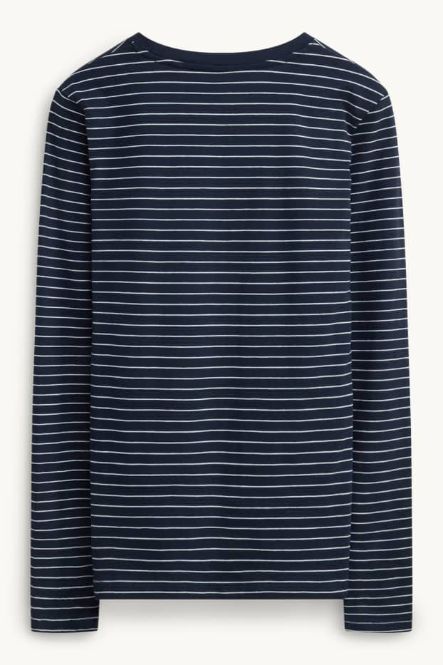 Femei - Tricou cu mânecă lungă - slim fit - cu dungi - albastru / alb