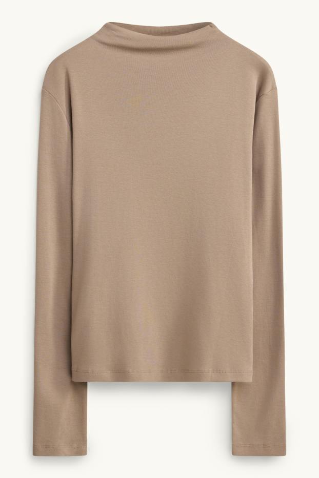 Women - Long sleeve top - slim fit - beige