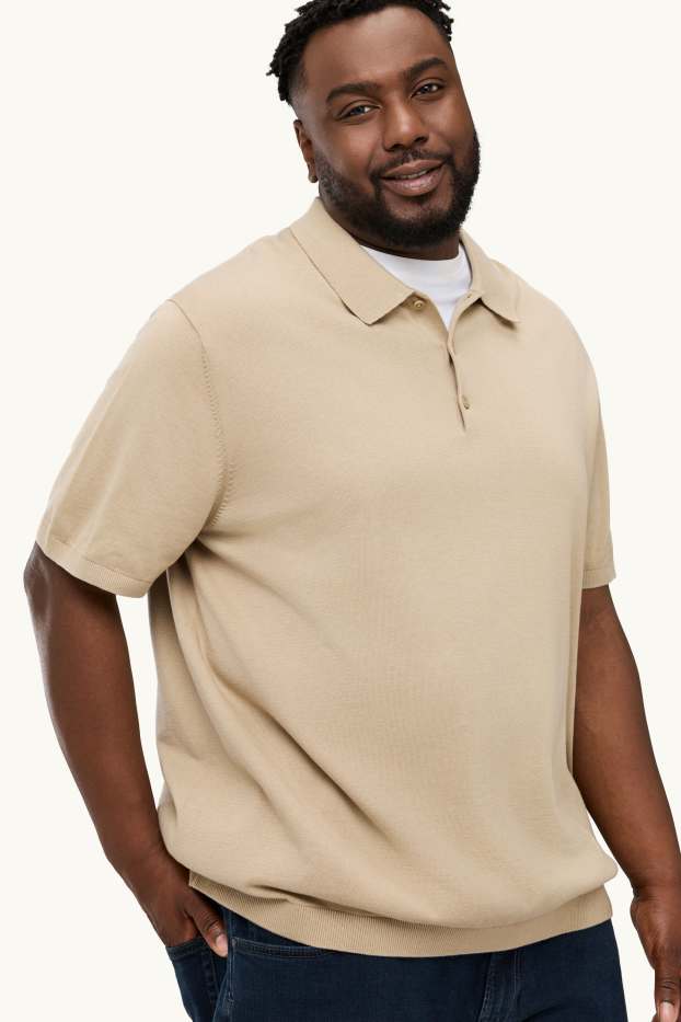 Herren - Strick-Poloshirt - Regular Fit - beige