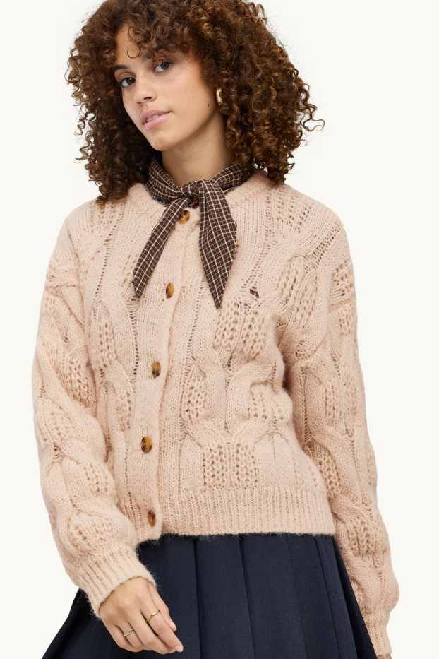Femmes - Gilet en maille - motif tressé - rose