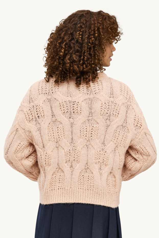 Femmes - Gilet en maille - motif tressé - rose