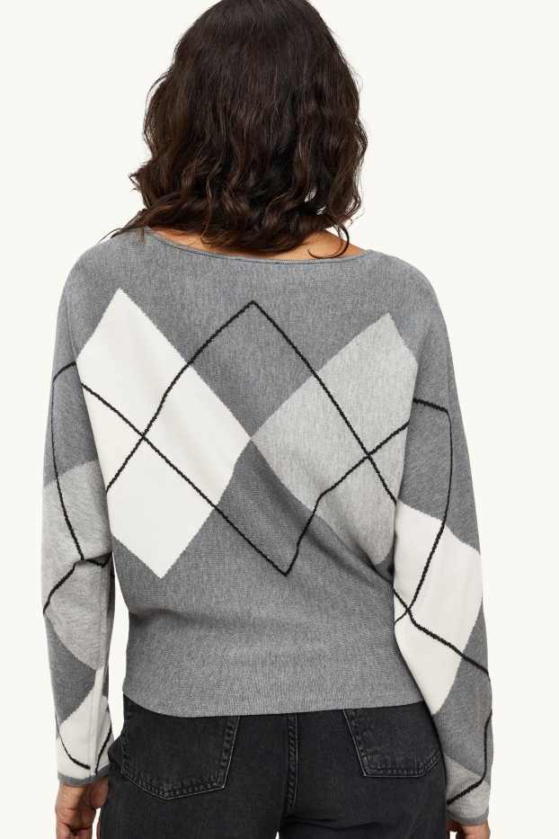 Damen - Pullover - kariert - grau