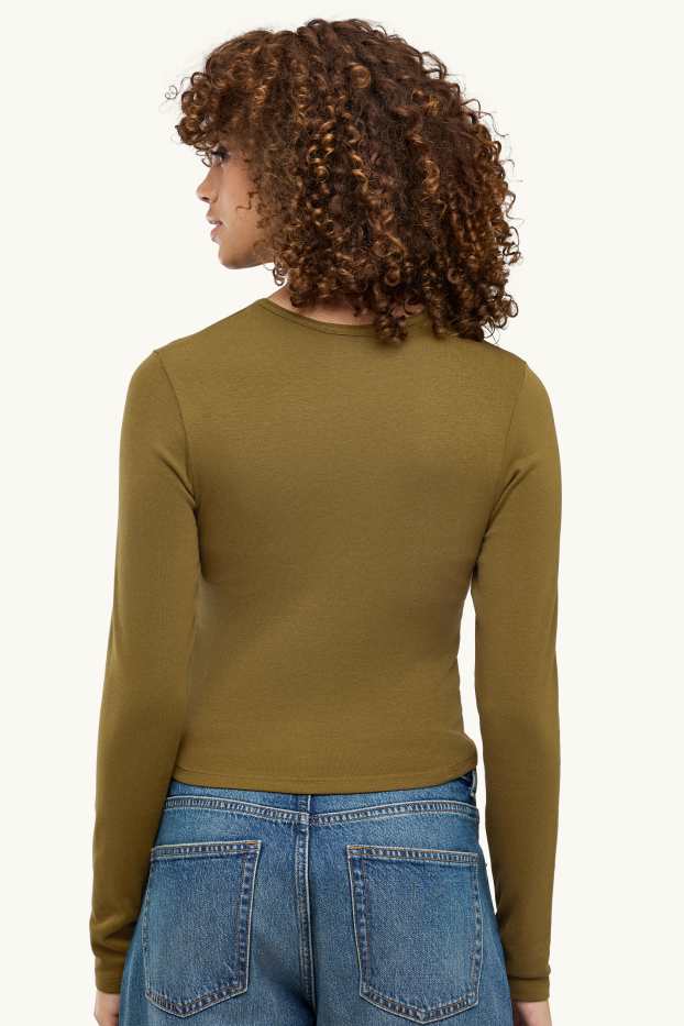 Femei - Tricou cu mânecă lungă - slim fit - verde